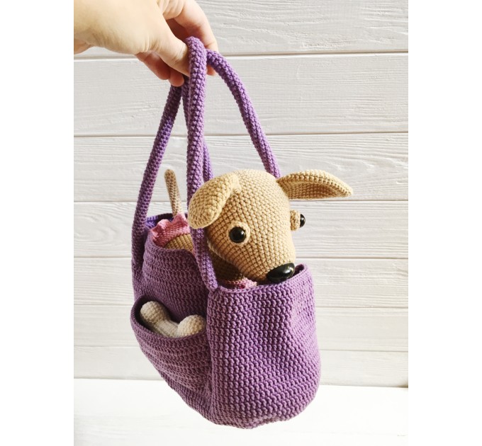 Stuffed Chihuahua dog in a bag