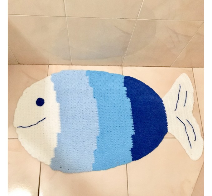Crochet blue fish rug