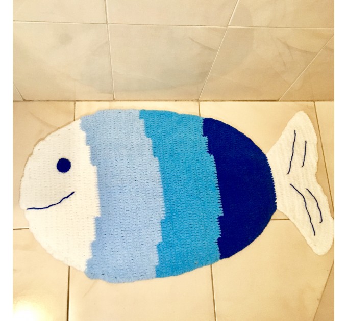 Crochet blue fish rug