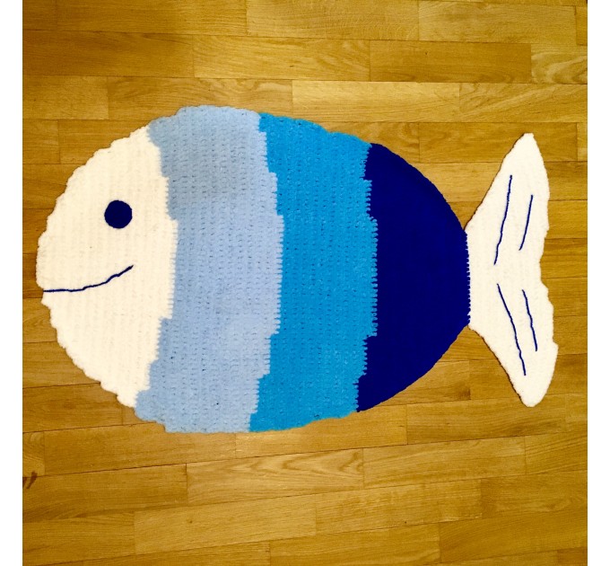 Crochet blue fish rug