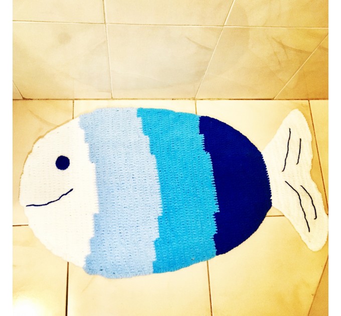Crochet blue fish rug