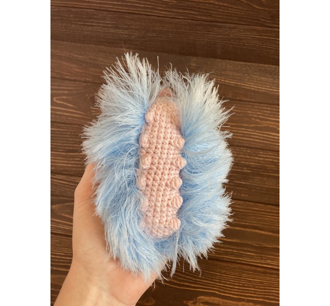 Amigurumi blue and pink caterpillar