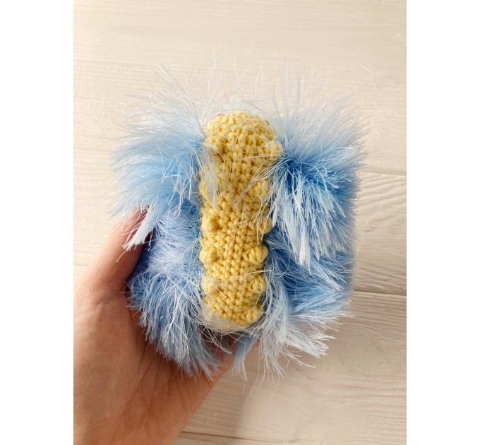 Amigurumi blue and yellow caterpillar