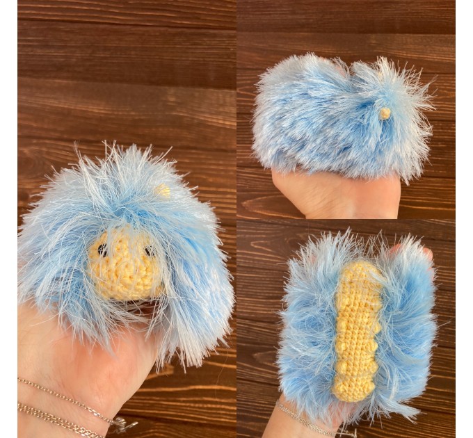 Amigurumi blue and yellow caterpillar