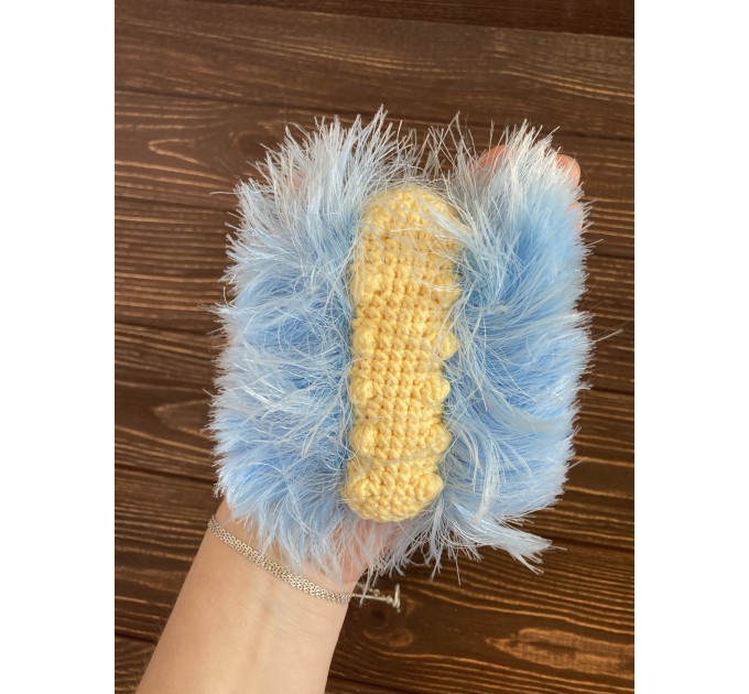 Amigurumi blue and yellow caterpillar