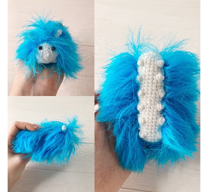Amigurumi blue and white caterpillar