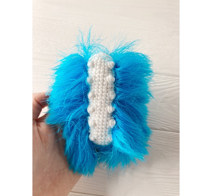 Amigurumi blue and white caterpillar