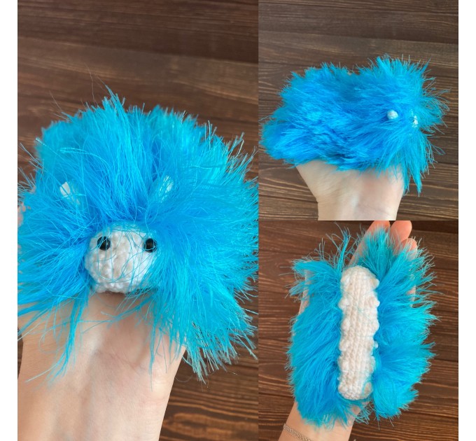 Amigurumi blue and white caterpillar
