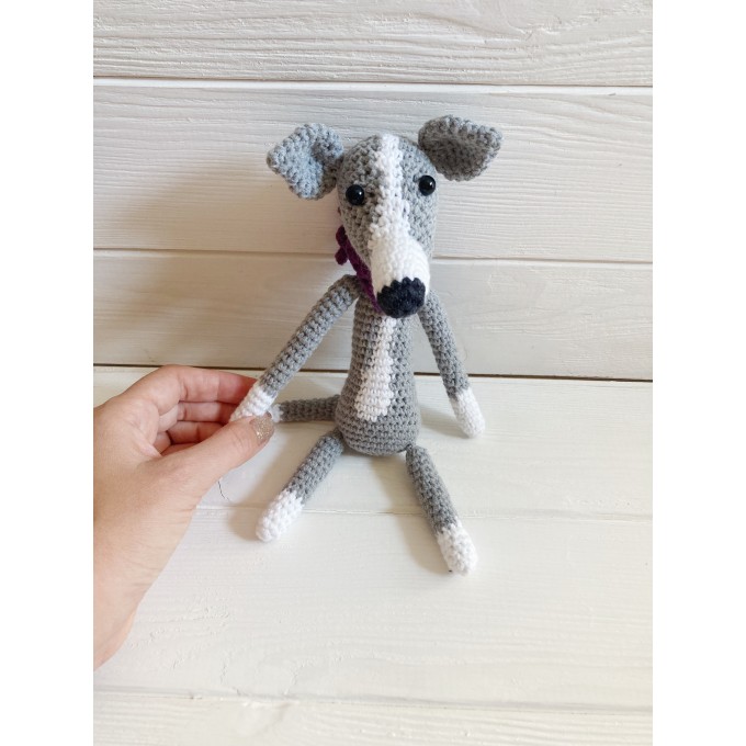 stuffed grey greyhound dog