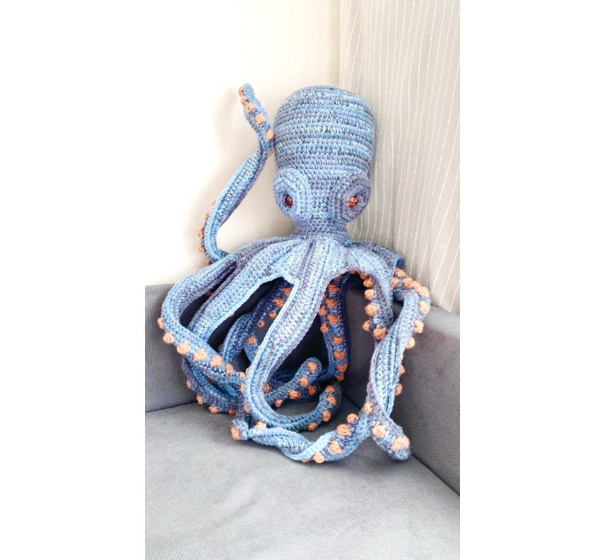 Handmade Giant Blue & Beige Crochet Octopus Toy