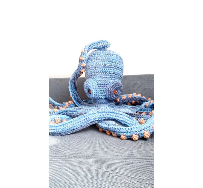 Handmade Giant Blue & Beige Crochet Octopus Toy