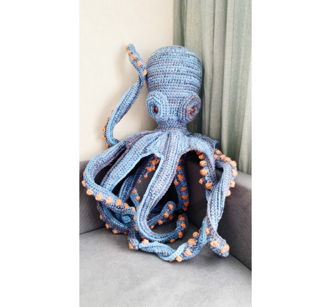 Handmade Giant Blue & Beige Crochet Octopus Toy