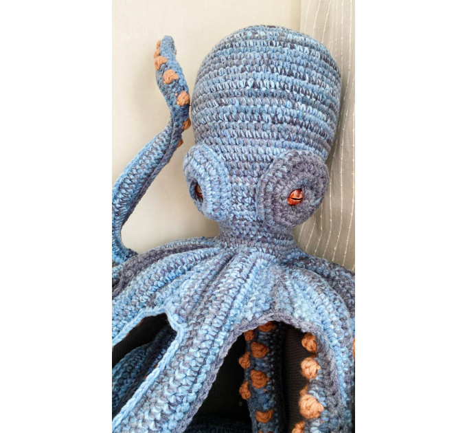 Handmade Giant Blue & Beige Crochet Octopus Toy