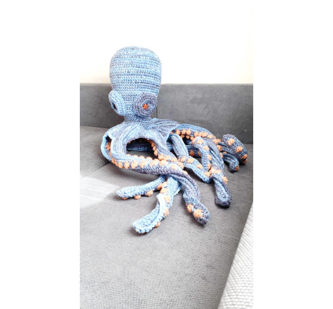 Handmade Giant Blue & Beige Crochet Octopus Toy
