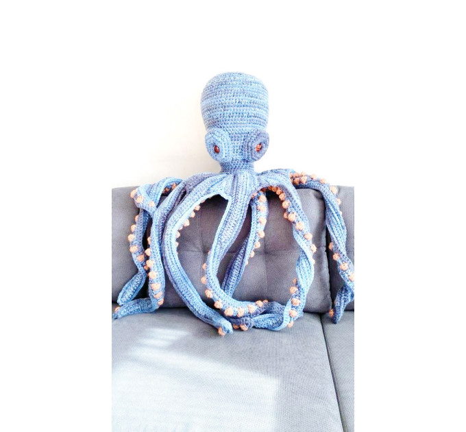 Handmade Giant Blue & Beige Crochet Octopus Toy