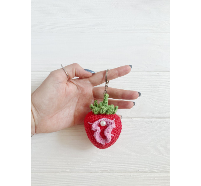 Handmade Crochet Strawberry Keychain