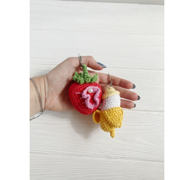 Handmade Crochet Strawberry Keychain