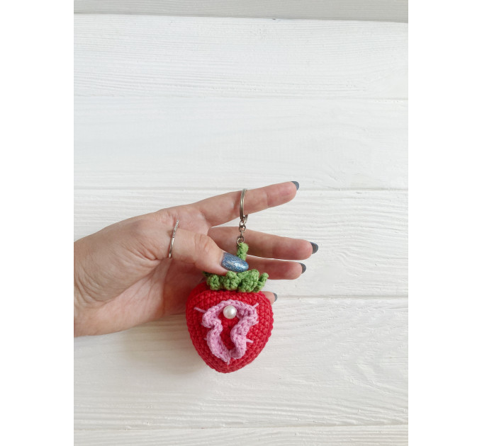 Handmade Crochet Strawberry Keychain