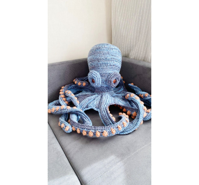 Handmade Giant Blue & Beige Crochet Octopus Toy