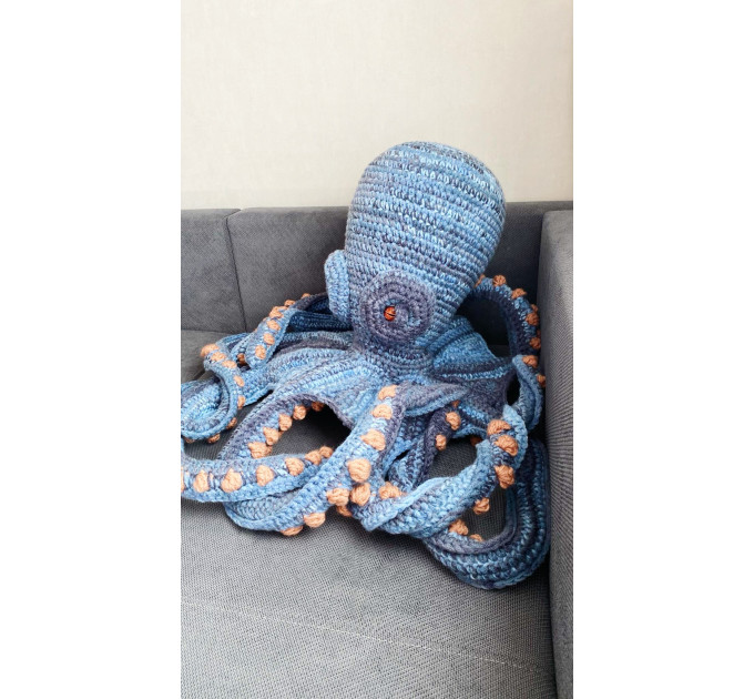 Handmade Giant Blue & Beige Crochet Octopus Toy